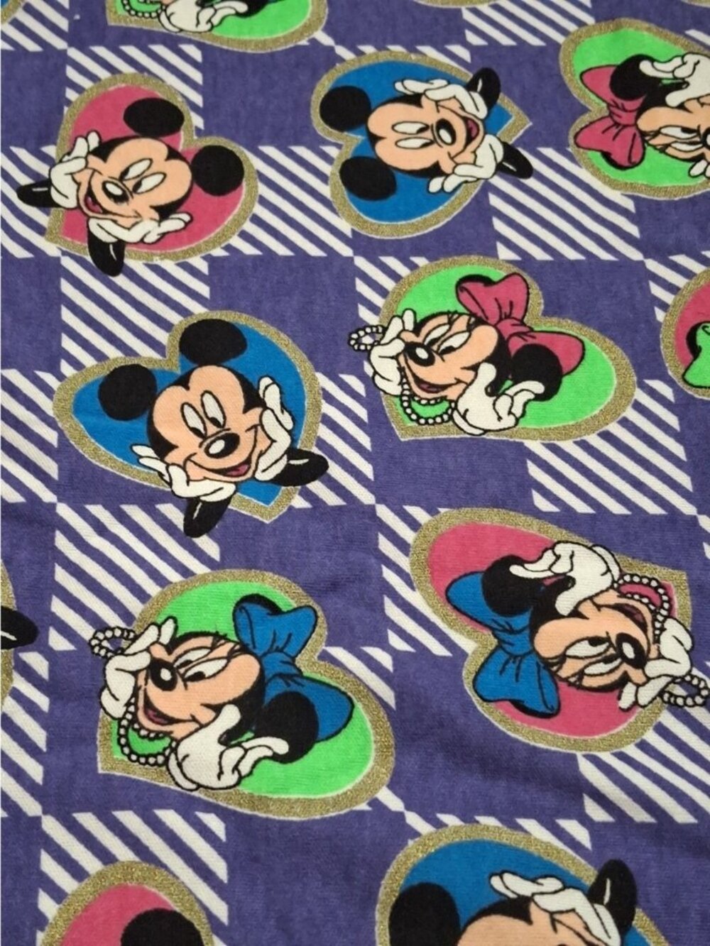 Vtg Mickey Mouse Minnie Jersey Fabric Purple Stripe Background Knit - 1 Yd X 58